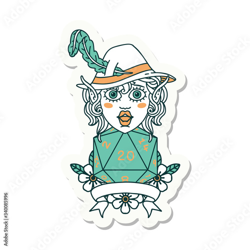elf bard with natural twenty dice roll sticker