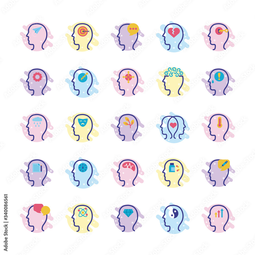 bundle of profiles mental health line style icon bundle of profiles mental health line style icon