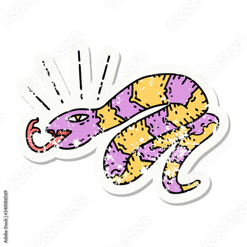grunge sticker of tattoo style hissing snake
