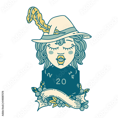 human bard with natural 20 dice roll illustration