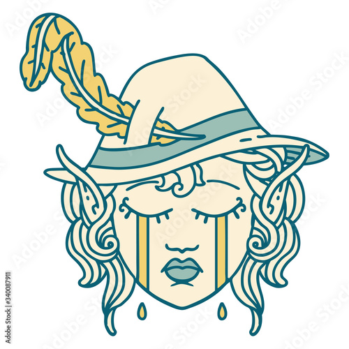 crying elf bard character face illustration