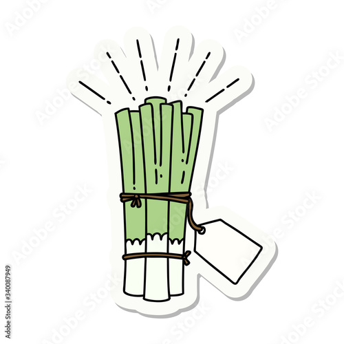 sticker of tattoo style bunch of leeks