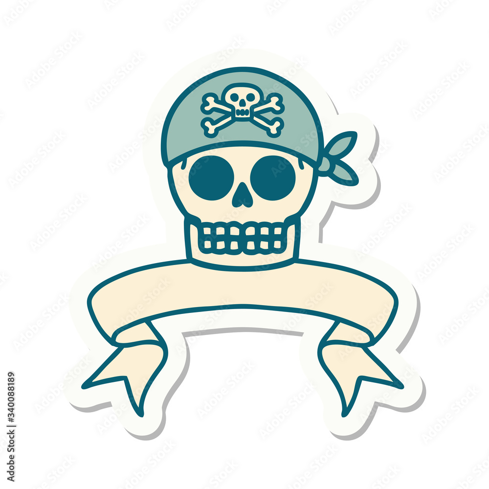 tattoo sticker with banner of a pirate skull tattoo sticker with banner of a pirate skull
