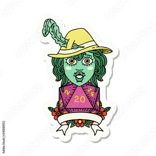 half orc bard with natural 20 dice roll sticker