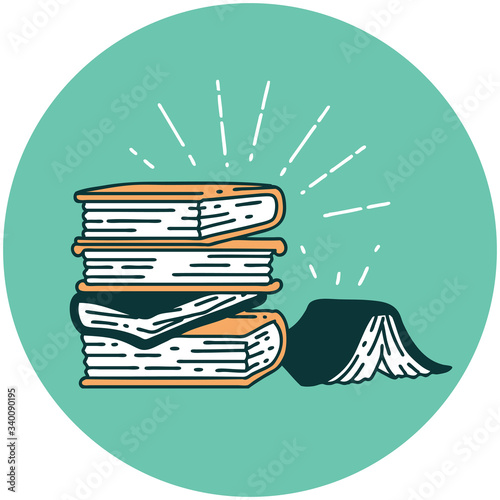 icon of tattoo style stack of books