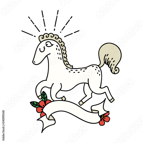 banner with tattoo style prancing stallion