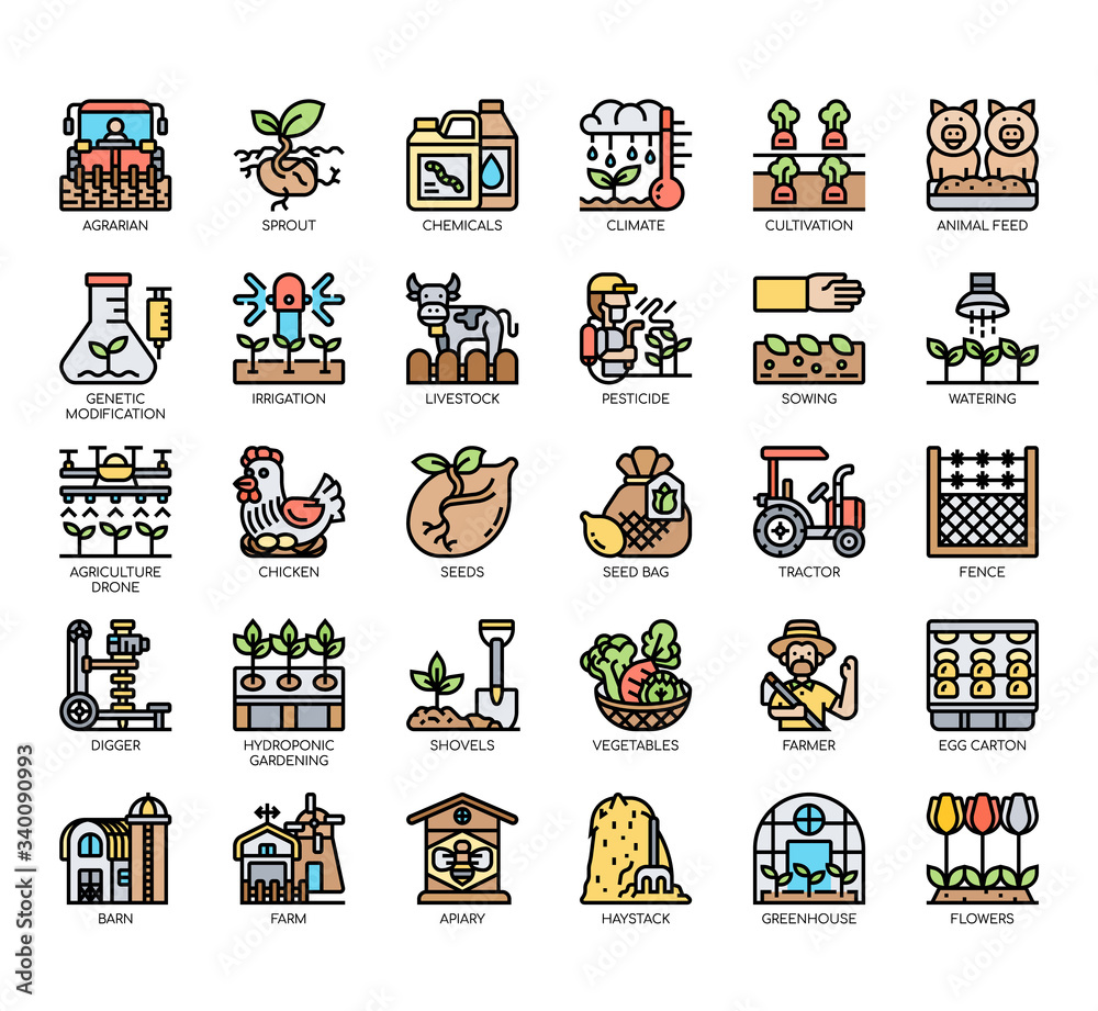 Set of agriculture thin line and pixel perfect icons for any web and ...