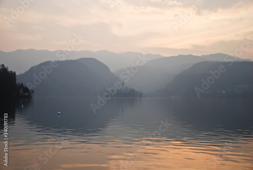 Church Island during sunset at Bled, Slovenia