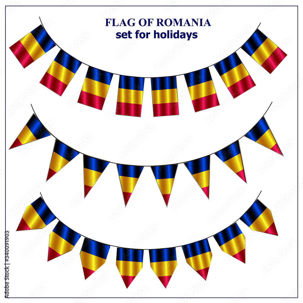 Fototapeta premium Bright set with flags of Romania. Happy Romania day collection. Bright illustration with transparent background.