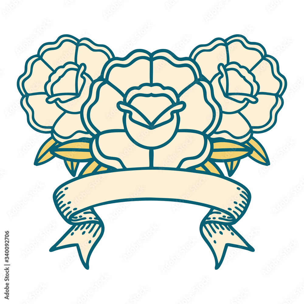 tattoo with banner of a bouquet of flowers tattoo with banner of a bouquet of flowers