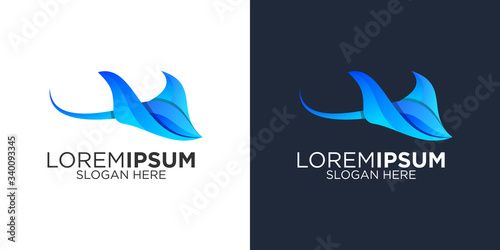 Blue manta logo design template