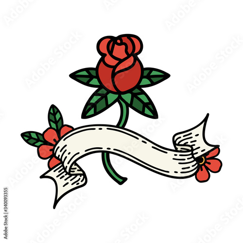 tattoo with banner of a rose
