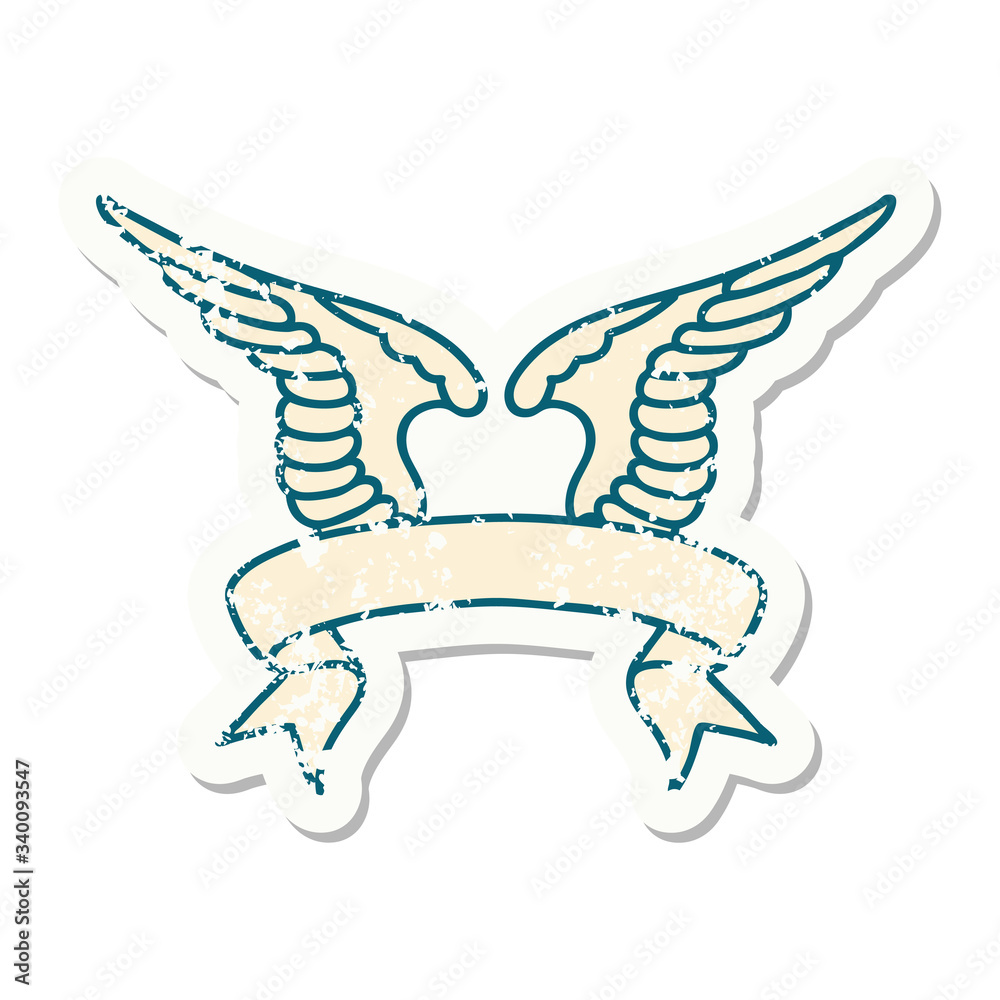 grunge sticker with banner of a wing grunge sticker with banner of a wing