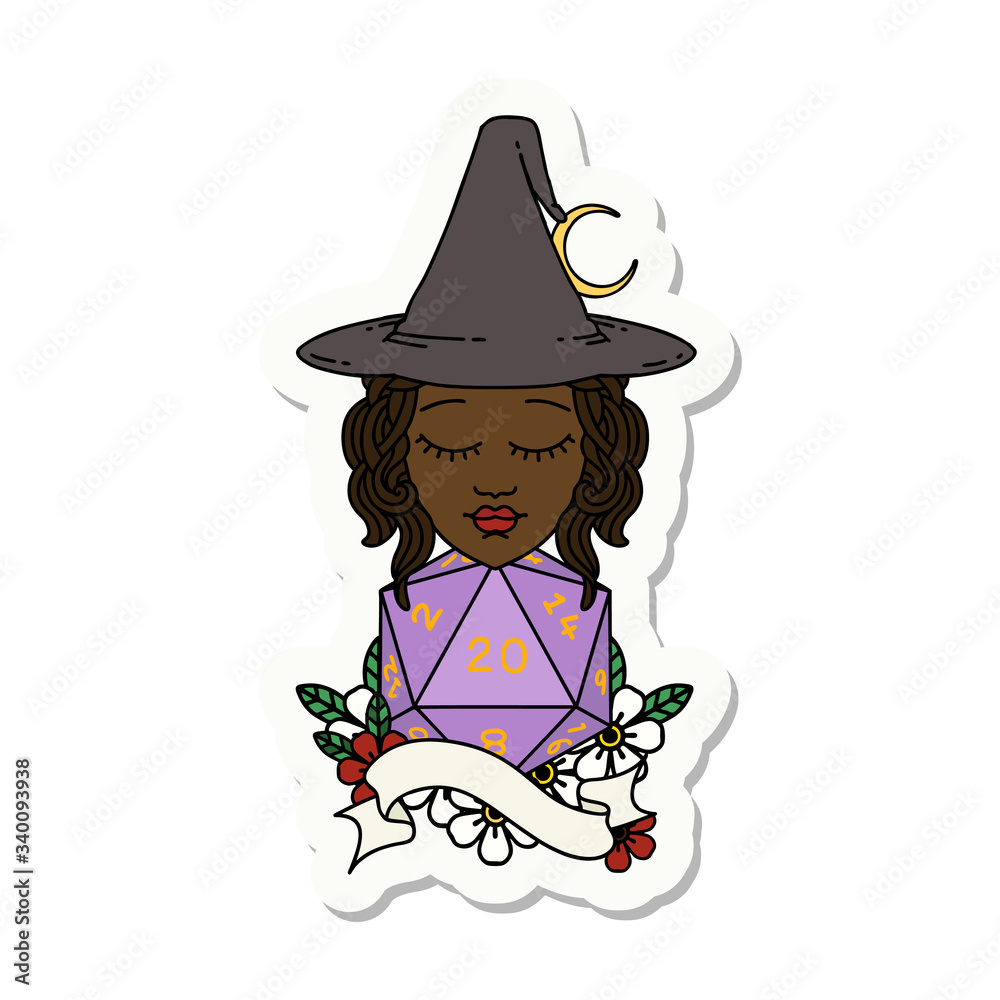 human mage with natural twenty dice roll sticker