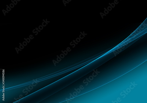 Abstract black background with cyan blue curves for wallpaper, business card or template