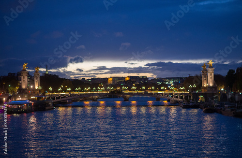 Paris at night with beautiful blue sky