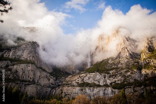 Thick White Clouds Surrounding the Peak of El Capitan in Yosemite Park
