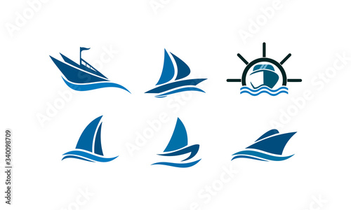silhouette vector sailing ship logo set