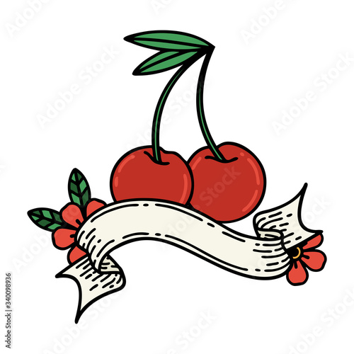 tattoo with banner of cherries