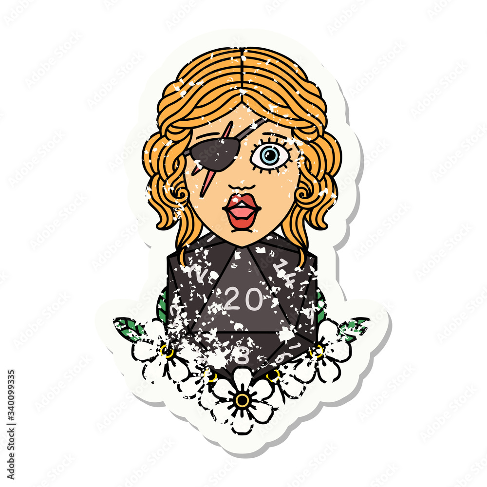 human rogue with natural twenty dice roll grunge sticker human rogue with natural twenty dice roll grunge sticker