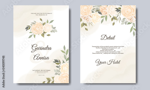  Beautiful floral frame wedding invitation card template Premium Vector 