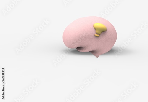 Pink brain and a light bulb, intelligence idea and brainstorming concept
