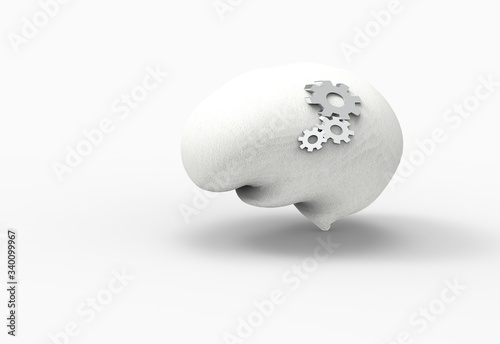 Pink brain and cogwheels, intelligence idea and brainstorming concept