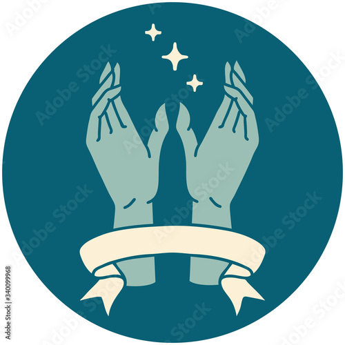 icon with banner of mystic hands