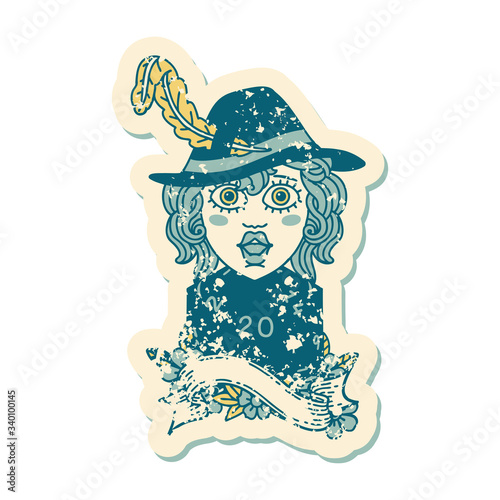 human bard with natural 20 dice roll illustration