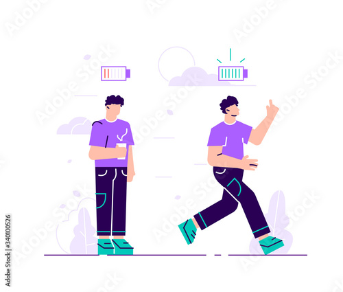 Energetic and exhausted workers 
