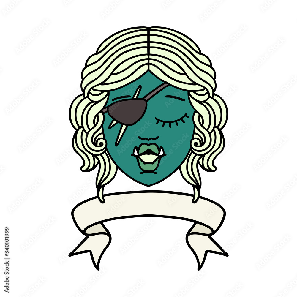 orc rogue character face with banner illustration orc rogue character face with banner illustration
