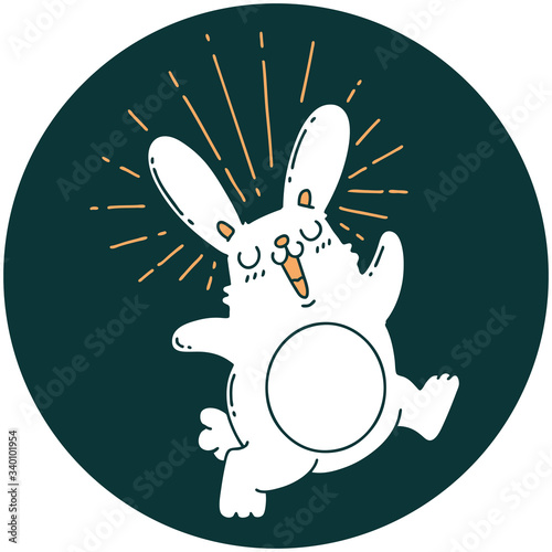 icon of tattoo style prancing rabbit