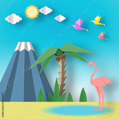 Paper Origami  Summer Scene.