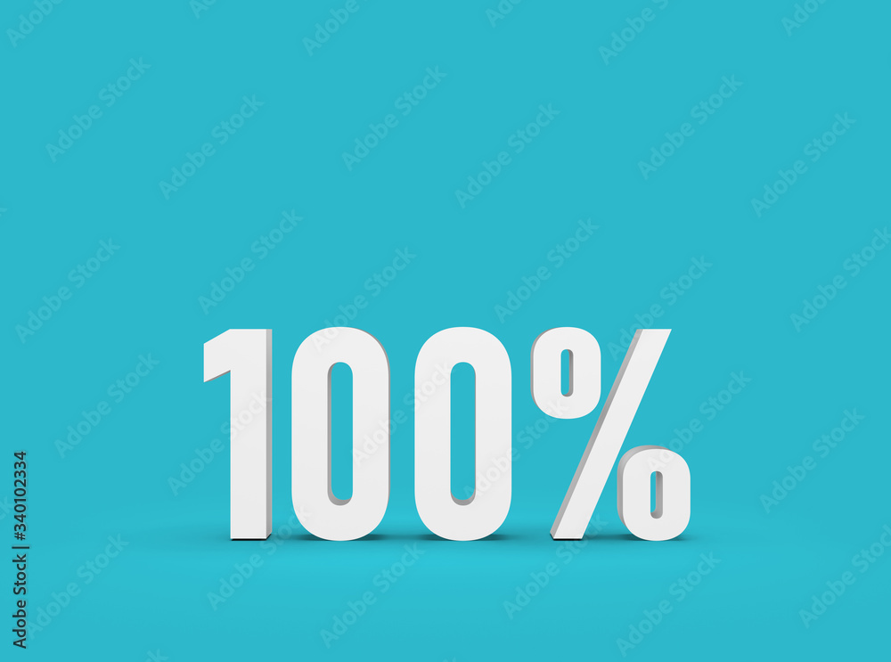 3d rendering of a white 100 percent sign on blue background 3d rendering of a white 100 percent sign on blue background
