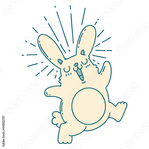 traditional tattoo style prancing rabbit