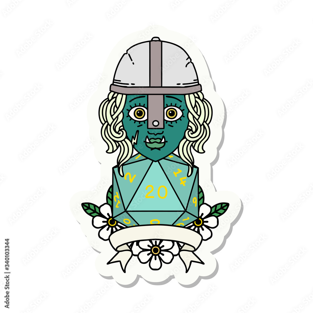 half orc fighter with natural twenty dice roll sticker half orc fighter with natural twenty dice roll sticker