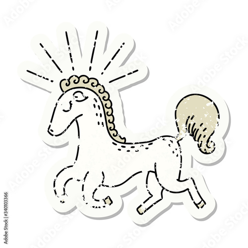 grunge sticker of tattoo style prancing stallion