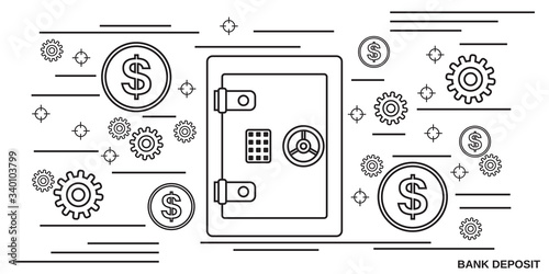 Bank deposit thin line style vector concept illustration
