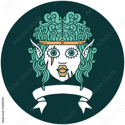 elf barbarian character face with banner icon