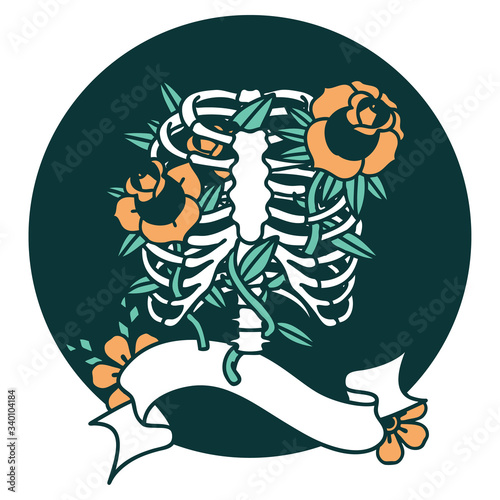 icon with banner of a rib cage and flowers