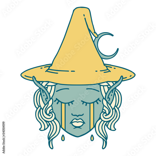 crying elf mage character face illustration