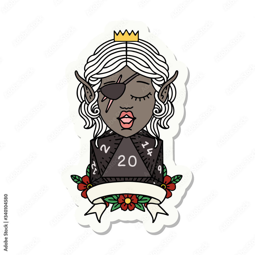 elf rogue character with natural twenty dice roll sticker elf rogue character with natural twenty dice roll sticker