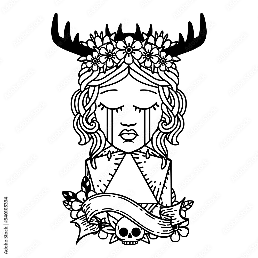 crying human druid with natural one d20 roll illustration crying human druid with natural one d20 roll illustration