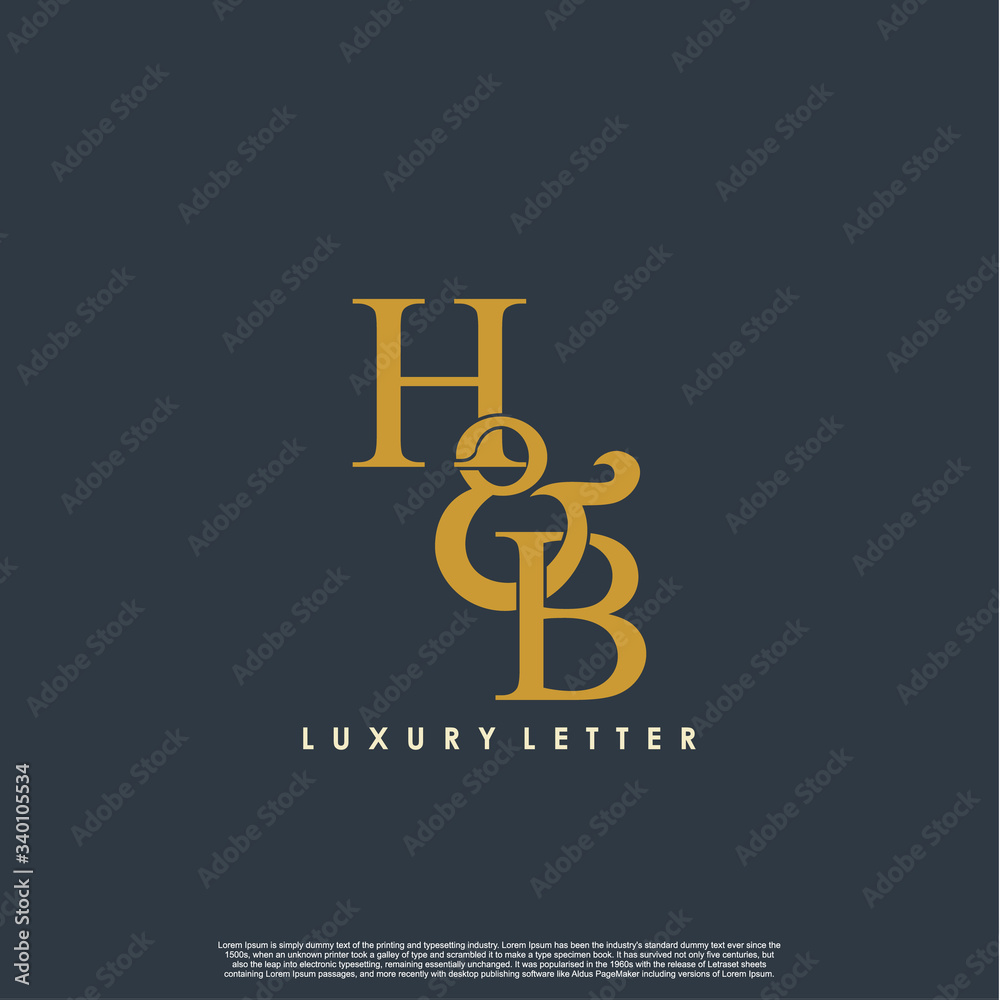 Initial letter H & B HB luxury art vector mark logo, gold color on black background. Initial letter H & B HB luxury art vector mark logo, gold color on black background.