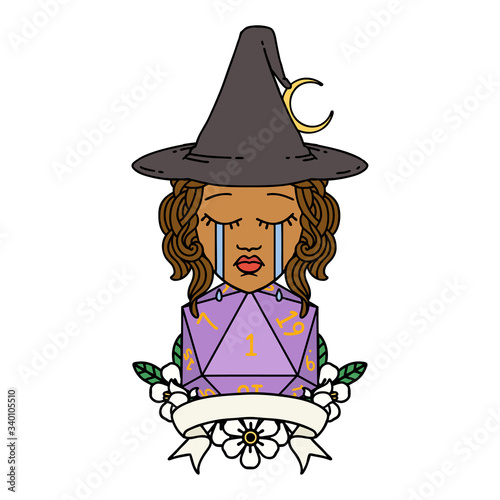 crying human witch with natural one roll illustration
