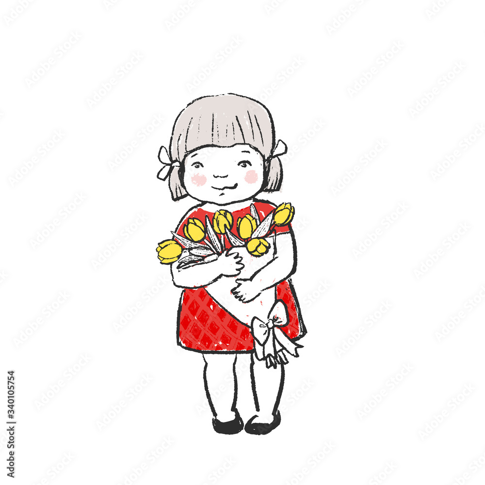 Hand draw vector illustration of cute little girl in sketchy retro style. Hand draw vector illustration of cute little girl in sketchy retro style.