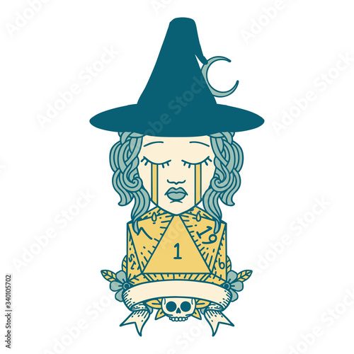 crying human witch with natural one roll illustration