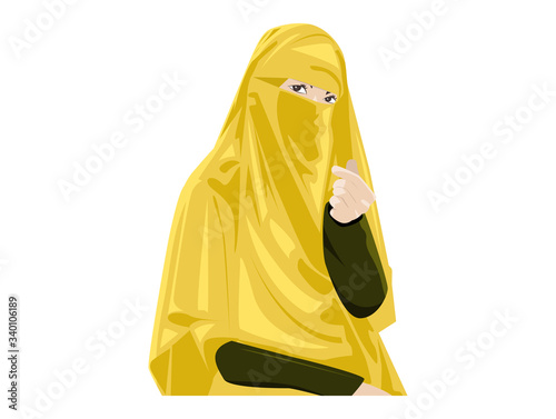 Beautiful Muslim Women with Niqab. Cartoon of Islamic Women in Niqab