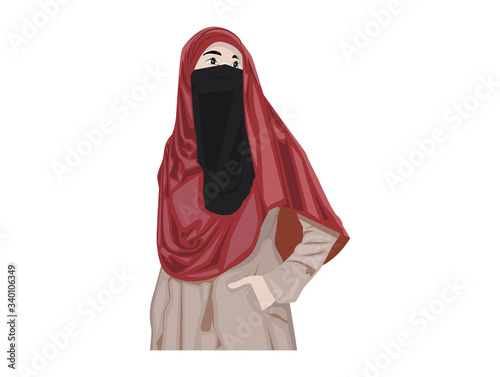 Beautiful Muslim Women with Niqab. Cartoon of Islamic Women in Niqab