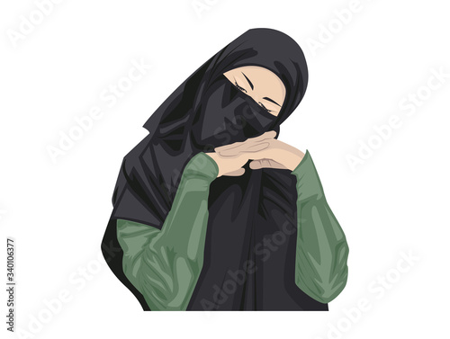 Beautiful Muslim Women with Niqab. Cartoon of Islamic Women in Niqab